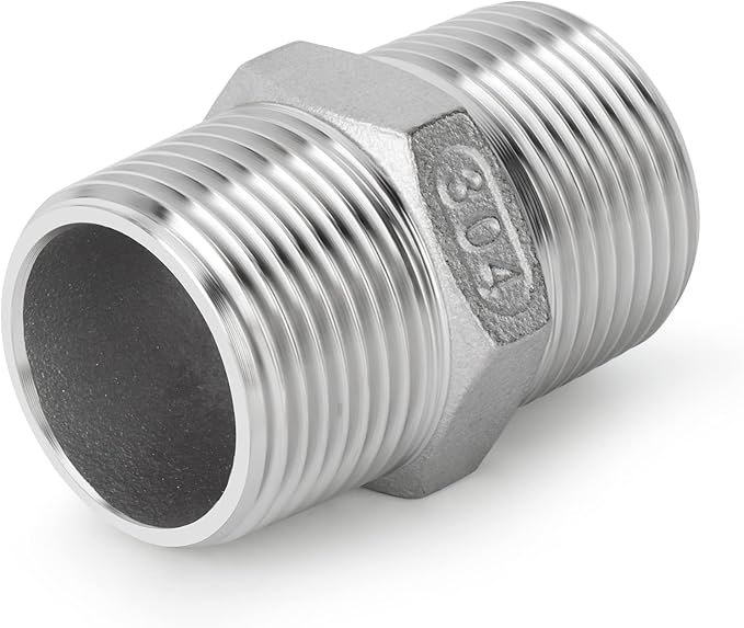 TAISHER 10PCS Cast 304 Stainless Steel Hex Nipple, Pipe Fitting 1/2-Inch Male Pipe x 1/2-Inch Male Pipe
