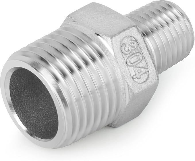 TAISHER 10PCS Cast 304 Stainless Steel Hex Nipple, Reducer Pipe Fitting 1/4-Inch Male Pipe x 1/8-Inch Male Pipe