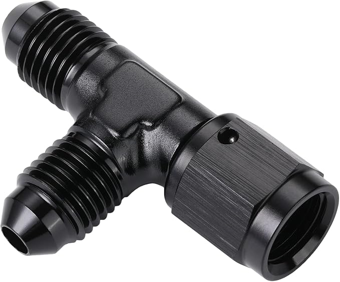 4AN Male Flare Tee T Fitting Adapter with AN4 Female Swivel On Run Aluminum Black