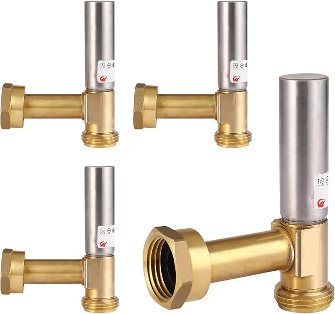 4-Pack HeSun Angle Water Hammer Arrestor for Washing Machine, 3/4" GHT Male x 3/4" GHT Female Connection, Stainless Steel Hammer Arrestor, Reduce Laundry Washer Knock Noise(HAMMER018-4)