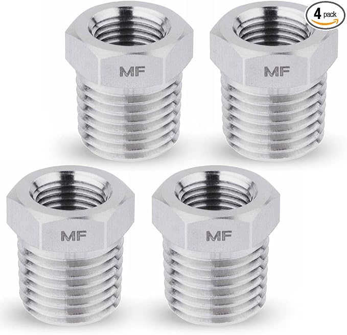 MAACFLOW Stainless Steel 1/4" Male NPT to 1/8" Female NPT Adapter Reducer Hex Bushing (Thread OD 0.52" - ID 0.34") (pack of 4)