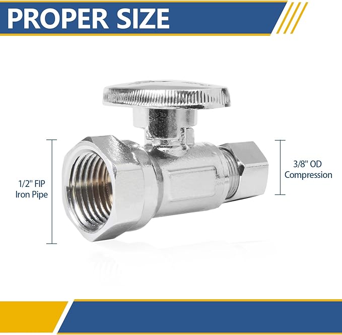 Straight Stop Valve,1/2" FIP Iron Pipe x 3/8" Compression Chrome Straight Shut-off Valve with 1/4 Turn (Pack of 10)(VALVE057-10Pack)