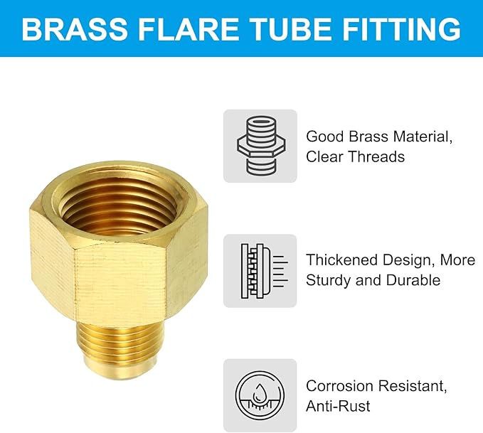 PATIKIL 5/8 SAE(7/8"-14UNF) Female Flare x 3/8 SAE(5/8"-18UNF) Male Flare Connectors, 45 Degree Brass Adapter Pipe Fitting for Air Gas Line Refrigeration HVAC