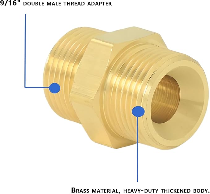 9/16" Male Thread to 9/16" Male Thread Brass Adapter, for RV, garden, kitchen & bathroom faucets, brass compression fitting, plumbing water supply part (2 packs)
