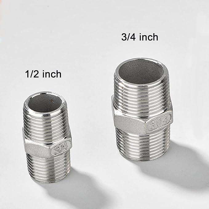 4PCS 3/4" x 3/4" NPT Male Hex Nipple Pipe Fittings, 304 Stainless Steel 3/4 inch MNPT Threaded Pipe Adapter Fittings Equal Nipples Straight Connector