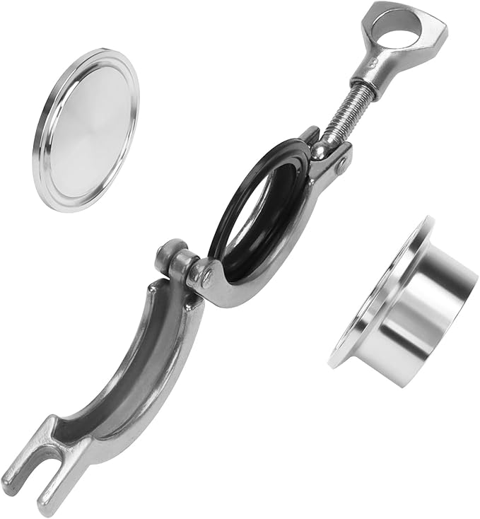 DERNORD 1.5" Sanitary Pipe Fittings Set, Stainless Steel End Cap + Weld Ferrule + Tri Clamp + FKM Gasket