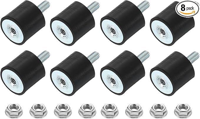 uxcell M4 Rubber Mounts, 8Pcs 15x15mm(DxH) Rubber Cylindrical Anti Vibration Isolator Shock Absorber with Lock Nut for Car Bobbin Generator Air Compressors