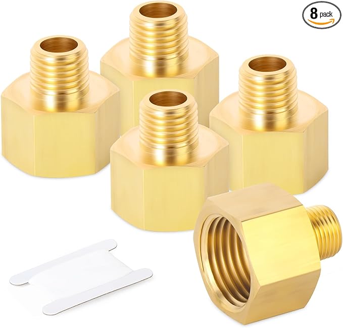 GASHER 8PCS Brass Pipe Fitting, Reducer Adapter, 1/2-Inch Male Pipe x 1/8-Inch Female Pipe