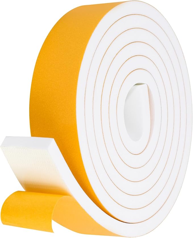 Weather Stripping Seal (2 Inch X 1/2 Inch) for Door Window, 10Feet High Density Foam Tape, Soundproofing, Insulation Strip, Door Sealers for Door Frame- White