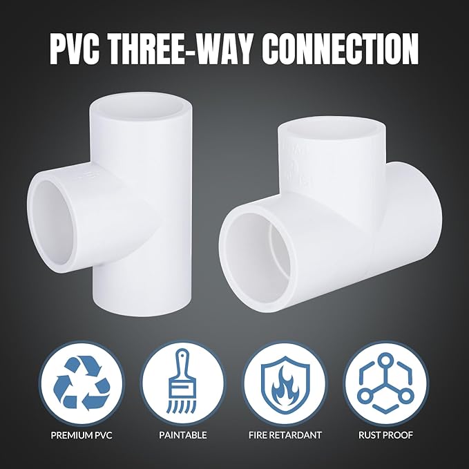 20-Packs 1/2 inch Tee PVC Fitting 3 Way Furniture Grade Pipe Elbow Connector for DIY PVC Shelf Greenhouse Pipe Fittings