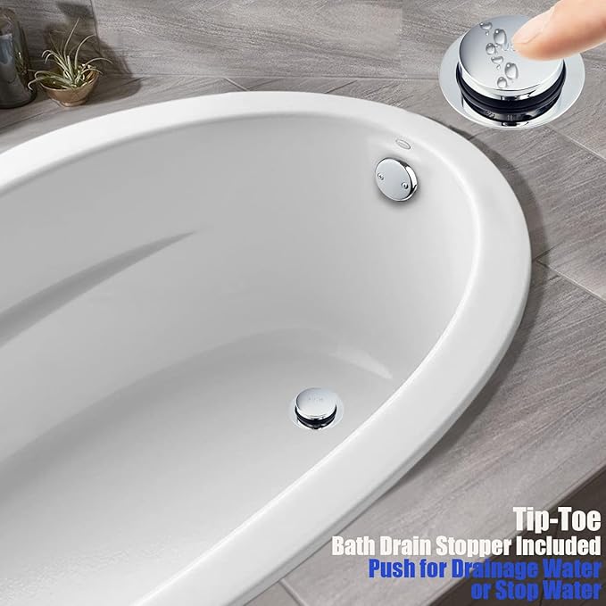 Artiwell 1-1/2" Black Tubular Bath Drain Kit with Tip-Toe Bath Drain Stopper, Touch-Toe Tub Drain, Tip Toe Bathtub Drain Waste and Overflow with Plug and Bathtub Overflow Drain Cover, Chrome Plated