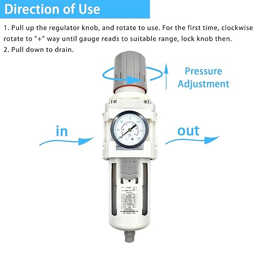 XingNEeng 3/4" NPT Compressed Air Filter Regulator Lubricator Combo, Water/Oil Trap Separator, Gauge(0-150 psi), Semi-Auto Drain, Poly Bowl, 5 Micron Brass Element, Bracket, for Pneumatic Systems