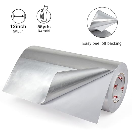 BOMEI PACK Aluminum Foil Tape,Heavy Duty Metal Duct Tape,High Temperature Silver Tape,Perfect for Sealing & Patching,HVAC,Air Ducts,Insulation and Metal Repair (12 Inch x 55 Yards)