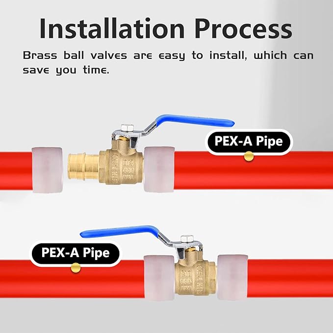 5-Pack Foskan 3/4" Brass PEX-A Ball Valve with Blue Handle, Quarter Turn Full Port Valve for PEX-A Pipe Connection