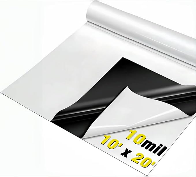 10Mil Vapor Barrier for Crawl Space, GENNIZZ 10FT x 20FT 10Mil Reinforced Plastic Sheeting, Heavy Duty Drop Cloth Moisture Barrier Underlayment (Black & White Panda Film)