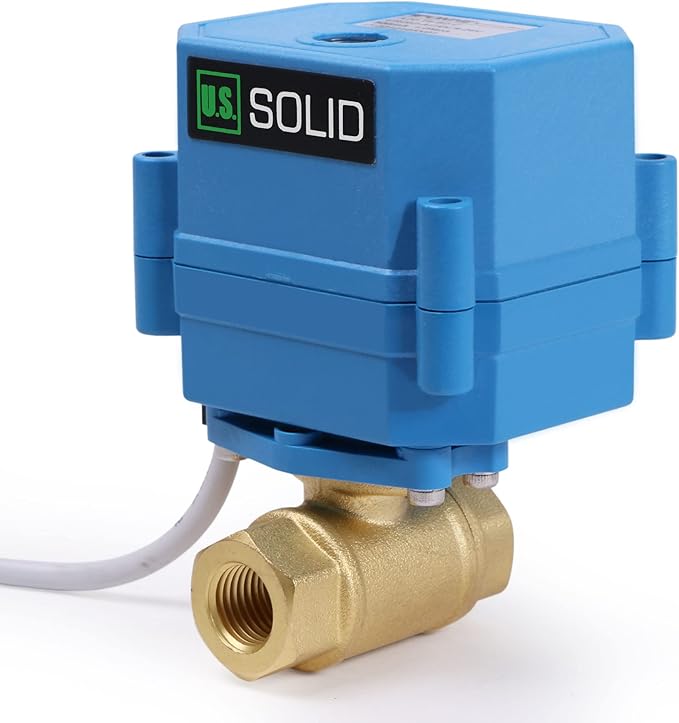U.S. Solid Motorized Ball Valve- 1/4" Brass Ball Valve with Full Port, 9-24V AC/DC and 2 Wire Auto Return Setup