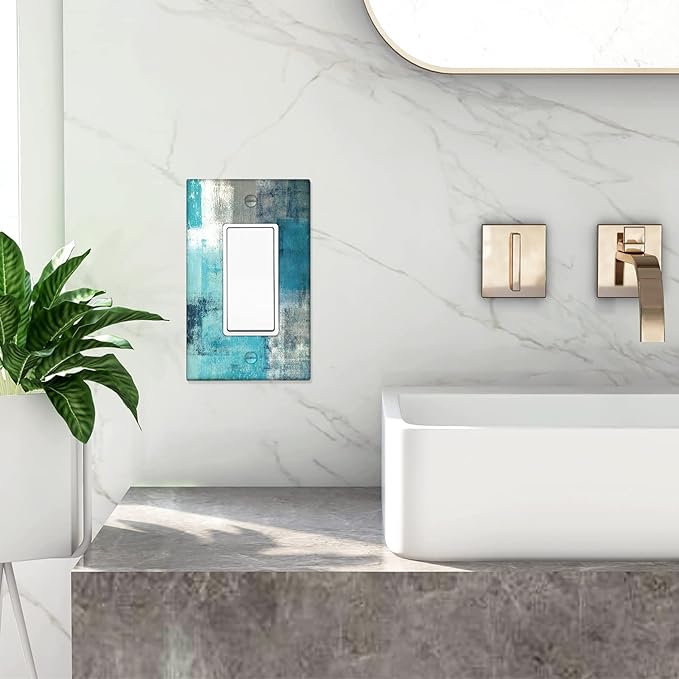 Turquoise and Grey 1-Gang Rocker Wall Plate Cover Teal Abstract Art Decorative Light Switch Cover Modern Electrical Outlet Covers Kitchen Accessories & Decor
