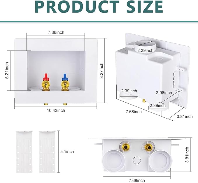 (Pack of 2) Niikappu Washing Machine Outlet Box, 1/2 Inch Pex Crimp Inlet x 3/4 Inch MHT Outlet Connection, Washer Box with Double Drains