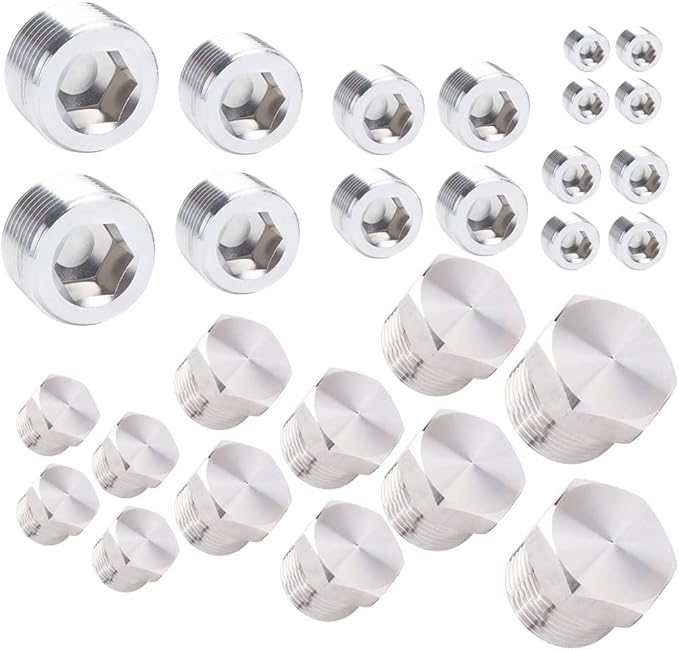 Yoebor Stainless Steel 304 Pipe Plugs Assortment Kit, Inter & Outer Hex Thread Plug, 1/16" 1/8" 1/4" 3/8" 1/2" NPT Countersunk Plug Kits 28PCS