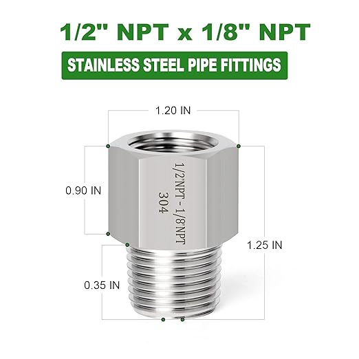 TAISHER 5PCS Forging of 304 Stainless Steel Pipe Fitting, Reducer Adapter, 1/8-Inch Male Pipe x 1/2-Inch Female Pipe