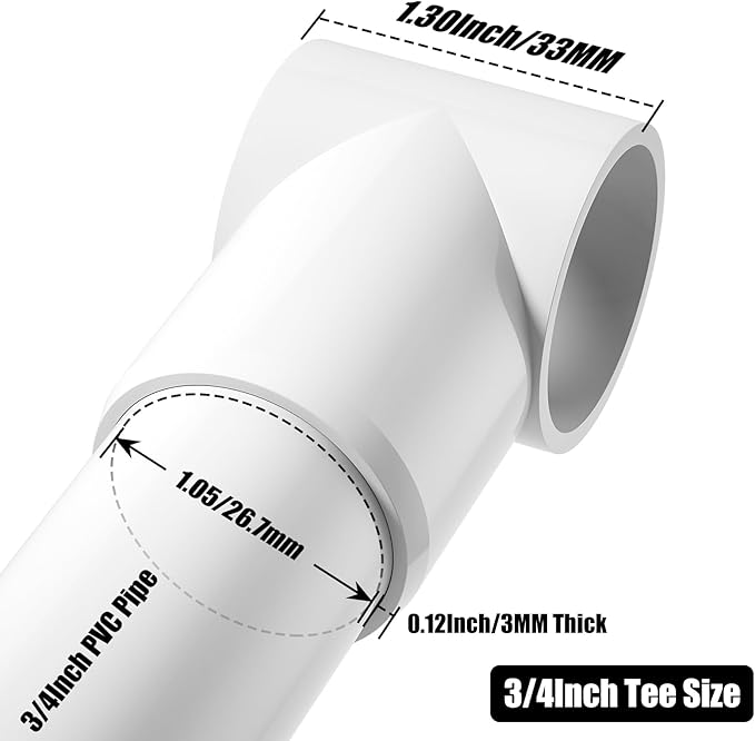 3/4" Adjustable PVC Fittings 3 Way, 18PCS Furniture Grade PVC Pipe Connector, 1Inch Slip Sling Tee Pipe Fitting for DIY Furniture Structure and Frame, Water Supply, Garden Shelf Greenhouse