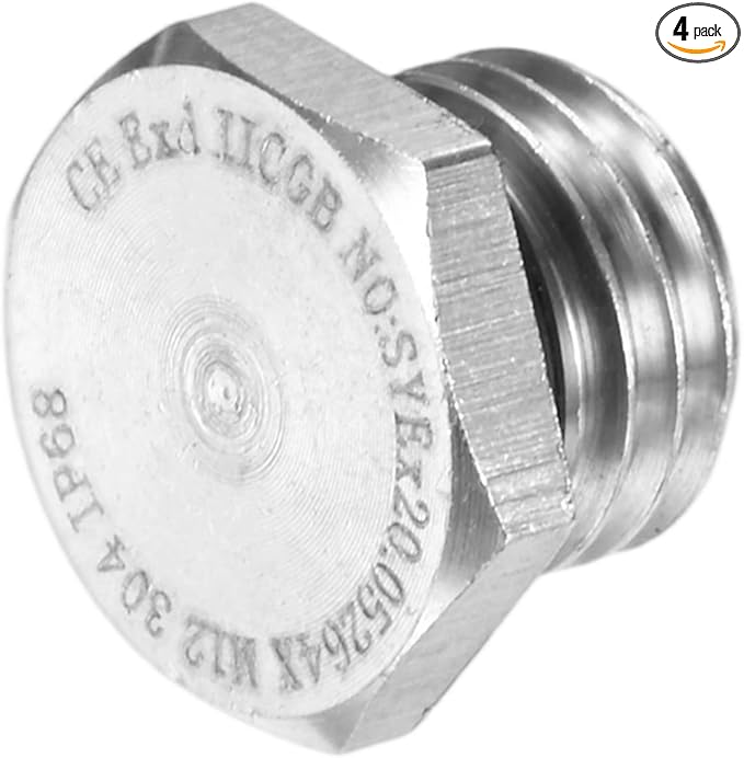 4-Pack Outer Hex Head Thread Pipe Plug Fitting, M12x1.5mm Male 304 Stainless Steel Solid Thread Bung Plug with Sealing Ring for Terminating Pipe Ends
