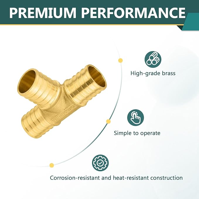 20-Pack PEX Fittings Niikappu 1"x1"x1" Pex Tee, Brass Crimp Pipe Fittings for PEX Pipes, ASTM F1807