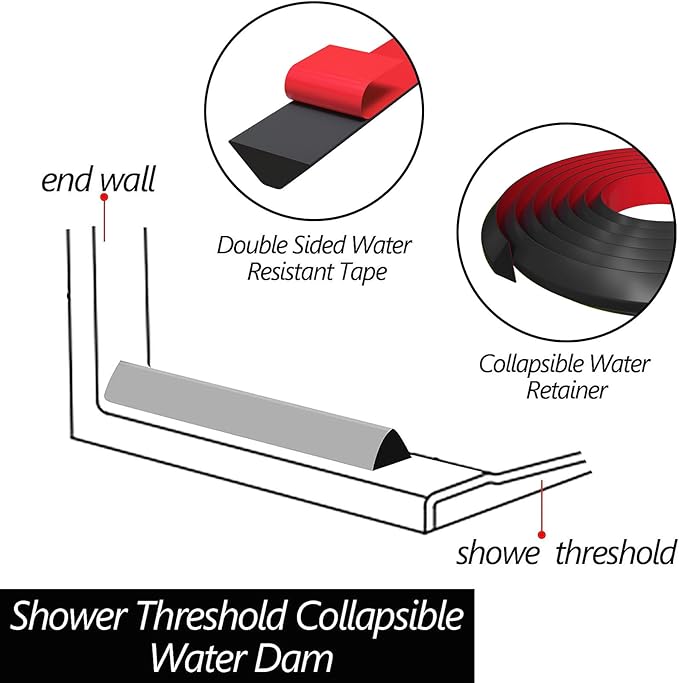 Raycity Shower Threshold Water Dam Barrier,Shower Door and Kitchen Water Strip Dam Shower Guard for Dry And Wet Separation Caulk Seal Strip Edge Trim(39Inches/Black)