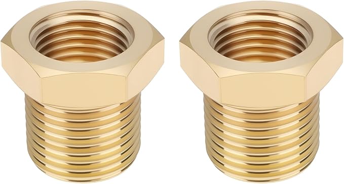eMagTech 2Pcs M12 x 1 Male to M10 x 1 Female Brass Reducer Adapter for Connecting Pipes in Natural Gas Refrigeration Hydraulic Systems