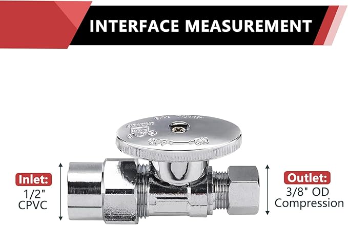 (Pack of 10) EFIELD 1/4 Turn Straight Stop Valve 3/8" OD Compression X 1/2" CPVC Pipe Connection, Chrome Plated Brass,(VALVE073-10PCS)