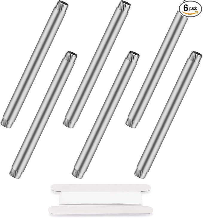 3/8"x8" 304 Stainless Steel Pipe, 3/8" NPT x 3/8" NPT Male Threaded Nipple, SCH40 Heavy Duty Pre-Cut Steel Pipe for Plumbing Gas, Hydraulic, and Industrial Applications(8", 6 Piece)