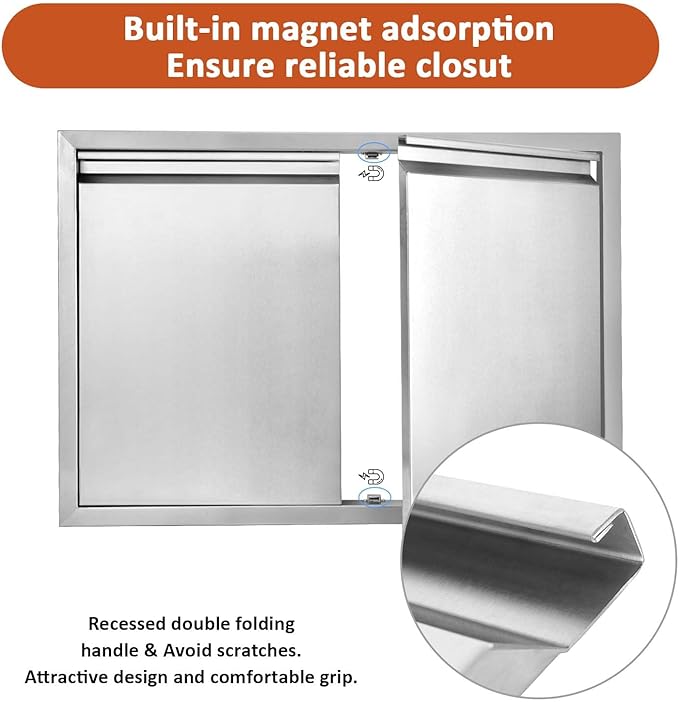 JIE JIN BBQ Access Door 31" W X 24" H Outdoor Kitchen Doors Double Doors Thickened 304 Stainless Steel Outdoor Kitchen Accessories Door for Indoor/Outdoor Kitchen Outdoor Cabinet BBQ Island