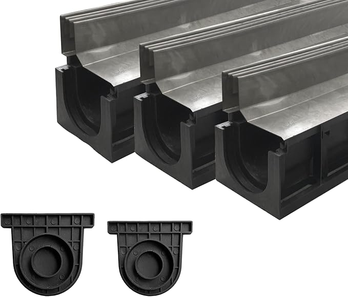 Slot Channel Drain with 304 Stainless Steel Grate-39.4Lx6.1Wx8.6H in. Deep Profile Trench Drain System for Landscaping,3 Pack Total Length 118.2in,A15 Hidden Drain Channel