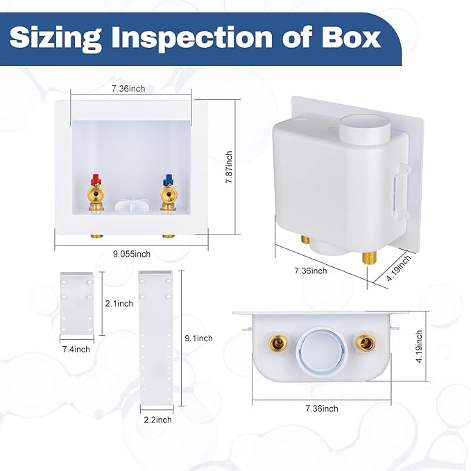 2-PACK GUOFIS Washing Machine Outlet Box, PEX Laundry Washer Box with Central and Side Drain Design(1/2"MIP Sweat Connection Inlet X 3/4"MHT Outlet)(WM001-2Pack)