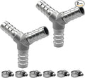 2Pcs Stainless Steel 3/4" x 3/4" x 3/4" Hose Barb Fittings, 3 Way Y Shape Fitting with Clamps for Fuel, Air and Gas