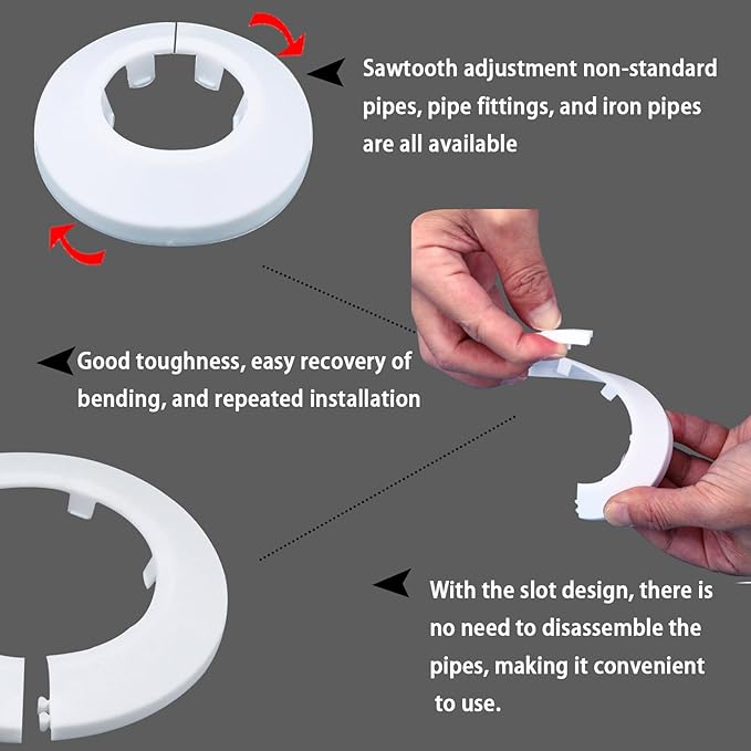 25mm Pipe Cover Decoration; Fit 0.98" Outer Diameter Pipe/Hole; White PP Plastic Escutcheon Collar; Snap-on Water Escutcheon Plate for Bathroom Kitchen Wall Tube Decor 1Pc