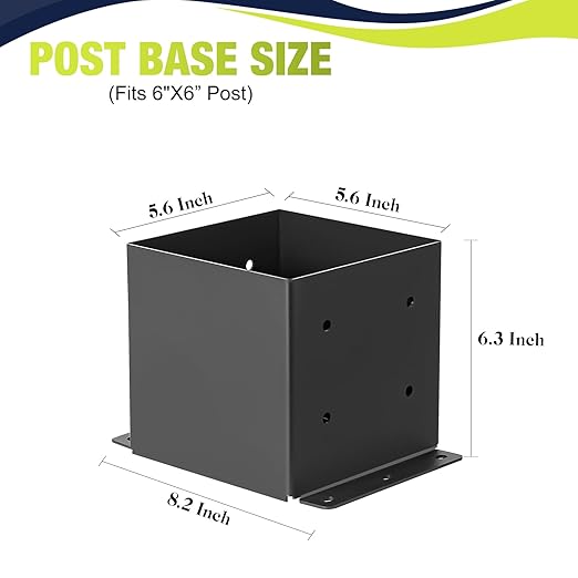 4 Pcs Post Base,Post Brackets(Actual 5.6"x 5.6"), Heavy Duty Black Metal Powder-Coated Thick Steel Post Anchor Outdoor for Support Deck Base Plate, Fence Kit,Mialbox Post Mount