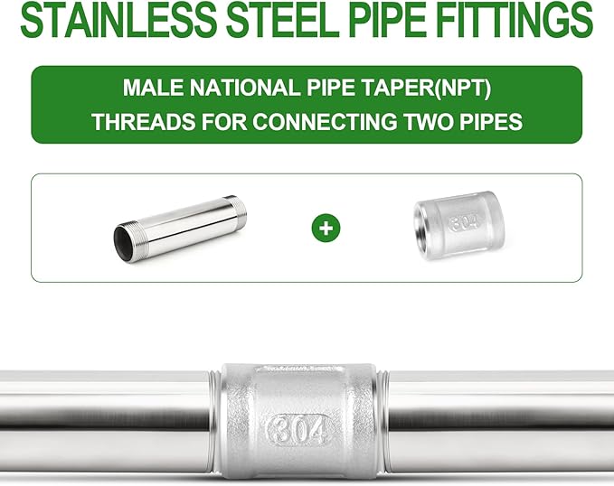 TAISHER 2PCS Stainless Steel Pipe Fittings, 1-1-1/4" NPT Male x 1-1-1/4" NPT Male Threaded, 4" Length Nipple Cast Pipe