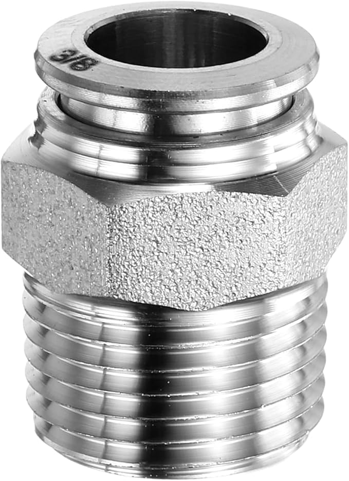 HARFINGTON Push to Connect Fittings 3/8" Tube OD x 3/8" NPT Thread Male Straight Union Fittings 304 Stainless Steel Quick Connect Pneumatic Accessories for Trailers Air Brake System