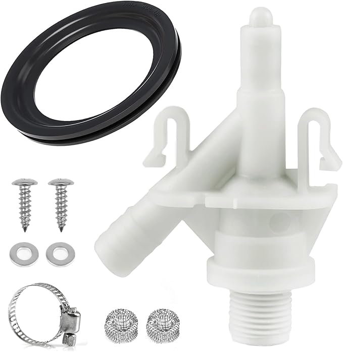 Upgraded RV Toilet Water Valve Replacement Kit Compatible with RV Toilet 300, 310, 320, Includes 385311641 Water Valve & 385311658 Toilet Seal, for Camper/Travel Trailers Pedal-Flush Toilet