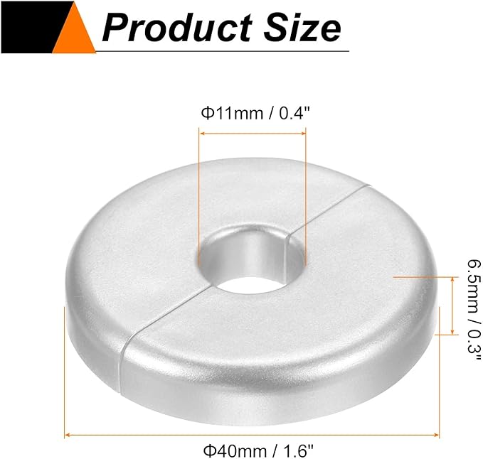 HARFINGTON 4pcs Wall Split Flange 11mm/0.4" Self-Adhesive Plumbing Cover Plates ABS Plastic Round Escutcheon Plate Buckle Design for Water Pipe Bathroom Kitchen Decoration, Silver Tone