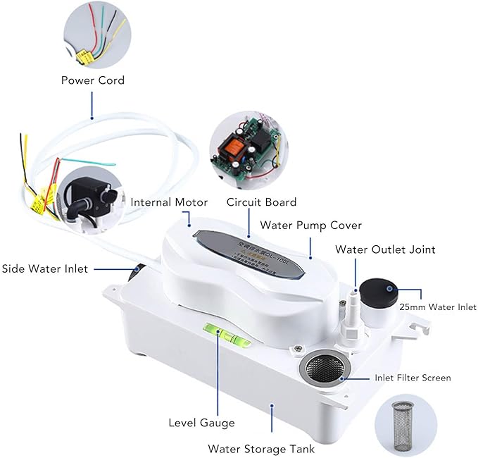 HVAC Water Drain Pumps, Condensate Removal Water Pumps with 600ml Storage Box, Automatic Operation and Stop Function, Ideal for Air Conditioners, Ice Makers