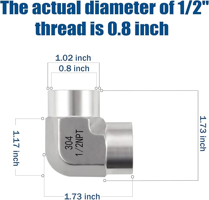 Stainless Steel Pipe Fitting,90 Degree Barstock Street Elbow, 1/2" NPT Female x 1/2" NPT Female (Pack of 2)