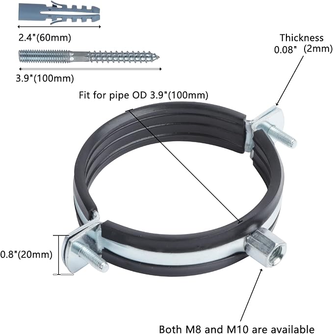 4 Pack Split Ring Pipe Hanger, Heavy Duty Adjustable Clamp Bracket With Screw & Expansion Tube, Wall Ceiling Mount Galvanized Iron Strap Supports Fit for OD 3.9" (100mm)