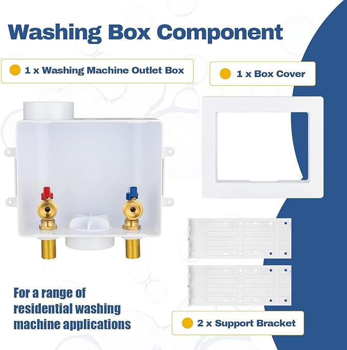 5-Pack GUOFIS Washing Machine Outlet Box,1/2 Inch Sweat MIP Inlet x 3/4 Inch MHT Outlet, Laundry Washer Box (Center Drain)