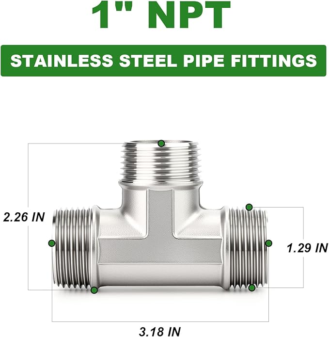 TAISHER 2PCS 304 Stainless Steel Tee Pipe Fittings, 1" x 1" x 1" NPT Male Pipe Fittings