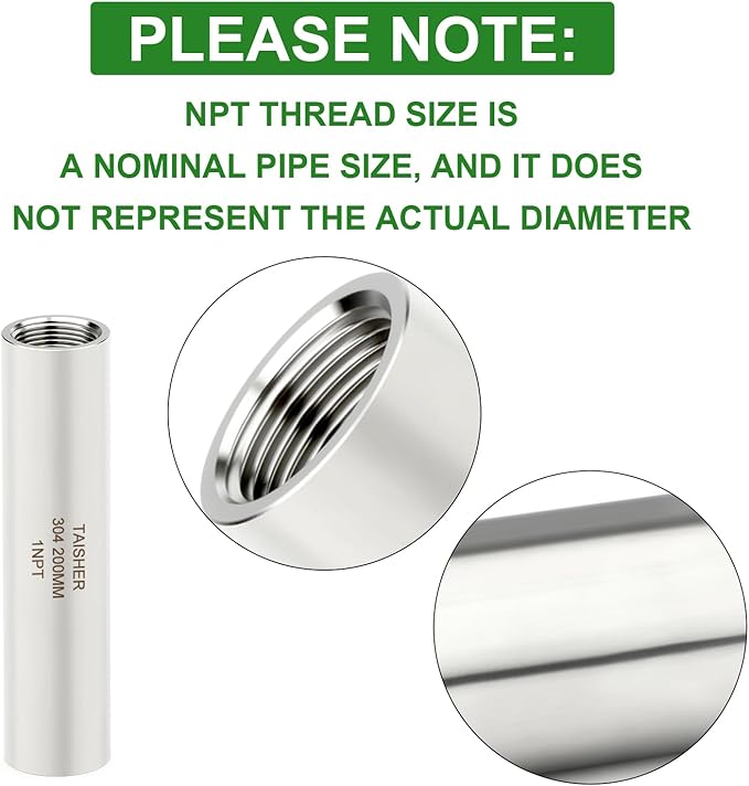 TAISHER 2PCS Stainless Steel Pipe Fittings, 1" NPT Female x 1" NPT Female Threaded, 8" Length Thickened Nipple Cast Pipe