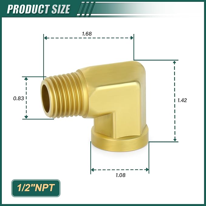 6PCS 1/2" Npt Male to Female 90 Degree Brass Pipe Fittings Barstock Street Elbow, 1/2" Npt Male x 1/2" Npt Female for oils, fuels, gases and liquids