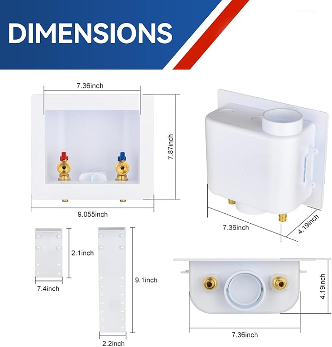 Washing Machine Outlet Box,1/2 Inch PEX Crimp F1807 Inlet x 3/4 Inch MHT Outlet Connection Laundry Outlet Boxes,Washer Plumbing PEX Fittings Box with Center Drain