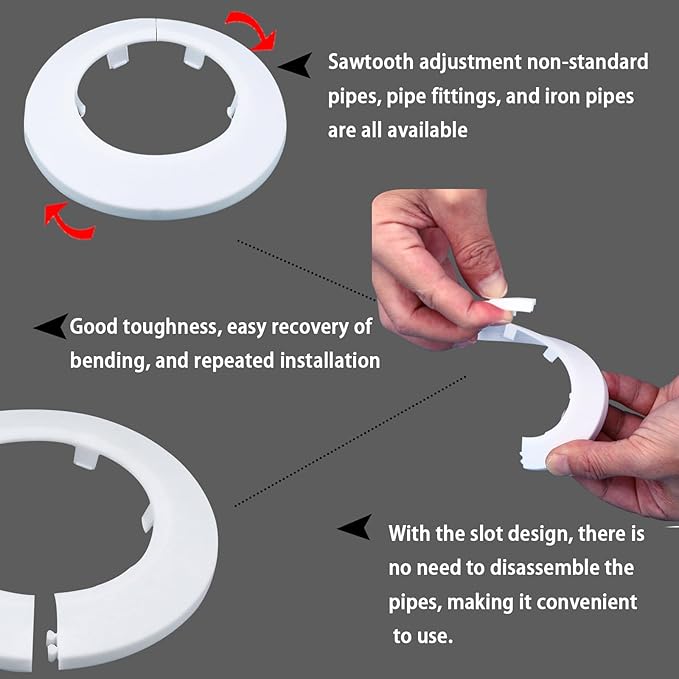 50mm Pipe Cover Decoration; Fit 1.97" Outer Diameter Pipe/Hole; White PP Plastic Escutcheon Collar; Snap-on Water Escutcheon Plate for Bathroom Kitchen Wall Tube Decor 2 Pcs